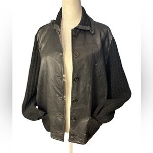 Vintg Streetwear Moto leather & Wool Jacket
 Sz M/L
knit wool sleeves & back.